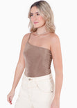 Body de un solo hombro color café para mujer - Flashy