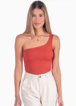 Body de un solo hombro color terracota para mujer - Flashy
