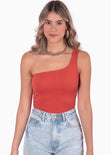 Body de un solo hombro color terracota para mujer - Flashy
