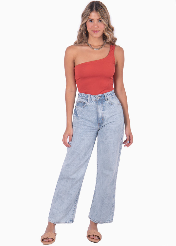 Body de un solo hombro color terracota para mujer - Flashy