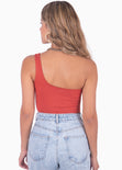 Body de un solo hombro color terracota para mujer - Flashy