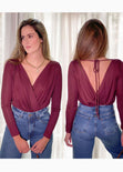 Body drapeado manga larga color vino para mujer - Flashy