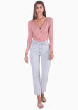 Body drapeado manga larga color rosado para mujer - Flashy