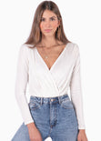 Body drapeado manga larga color blanco, marfil para mujer - Flashy