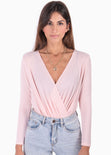 Body drapeado manga larga color rosado para mujer - Flashy