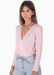 Body drapeado manga larga color rosado para mujer - Flashy