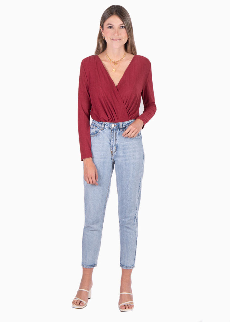 Body drapeado manga larga para mujer - Flashy