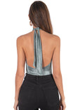 Body halter con escote cruzado en v color azul para mujer - Flashy