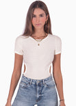 Body manga corta con espalda descubierta color blanco, marfil para mujer - Flashy
