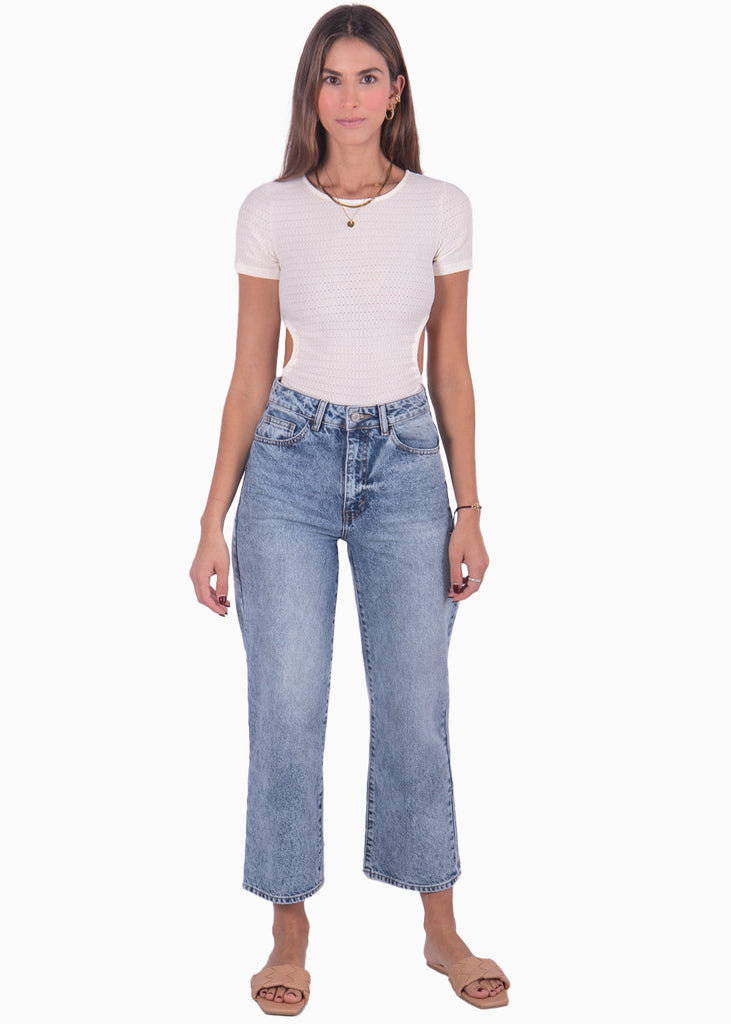 Body manga corta con espalda descubierta color blanco, marfil para mujer - Flashy