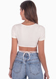 Body manga corta con espalda descubierta color blanco, marfil para mujer - Flashy