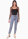 Body manga larga con escote cuadrado color negro para mujer - Flashy