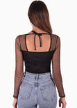 Body manga larga con escote cuadrado color negro para mujer - Flashy