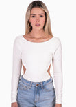 Body manga larga con espalda descubierta color blanco para mujer - Flashy