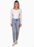 Body manga larga con espalda descubierta color blanco para mujer - Flashy