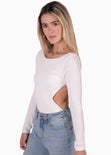 Body manga larga con espalda descubierta color blanco para mujer - Flashy