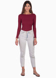 Body manga larga con perlas y espalda descubierta color vino para mujer - Flashy