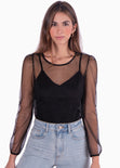 Body manga larga con transparencia color negro para mujer - Flashy
