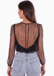 Body manga larga con transparencia color negro para mujer - Flashy