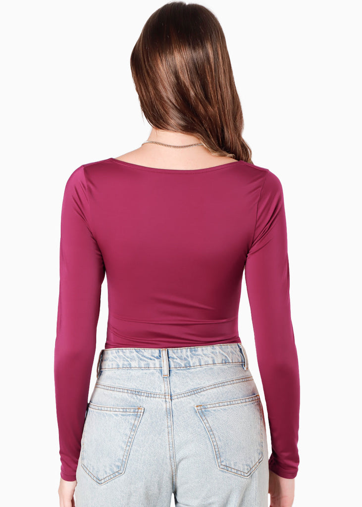 Body manga larga color vino para mujer - Flashy