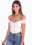 Body off shoulder manga corta color blanco, marfil para mujer - Flashy