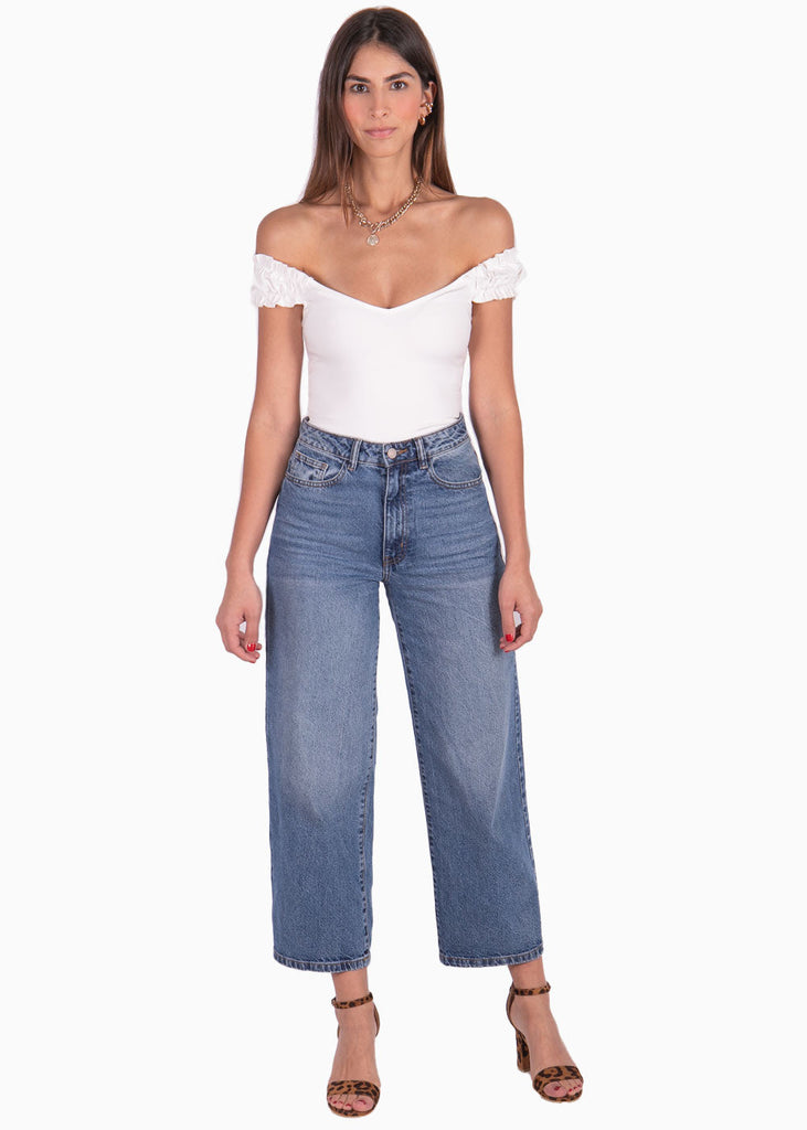 Body off shoulder manga corta color blanco, marfil para mujer - Flashy