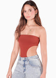 Body strapless con abertura en costados color terracota para mujer - Flashy