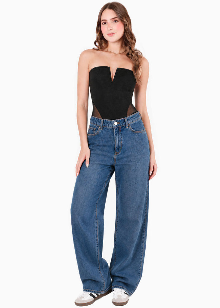 Body strapless con corte V en escote - ORANTE