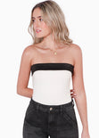 Body strapless con franja en contraste en escote color blanco, marfil para mujer - Flashy
