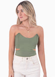 Body strapless con puntas y aberturas cut out en costados color verde para mujer - Flashy