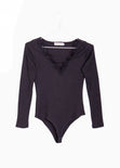 Body manga larga con encaje en escote para mujer - Flashy