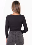 Body manga larga con encaje en escote para mujer - Flashy