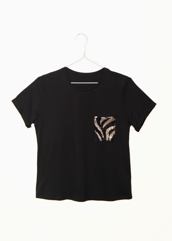 Camiseta con bolsillo de lentejuelas para mujer - Flashy