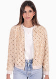 Chaqueta bomber con piel sintética y lentejuelas color beige para mujer - Flashy