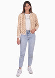 Chaqueta bomber con piel sintética y lentejuelas color beige para mujer - Flashy