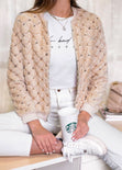 Chaqueta bomber con piel sintética y lentejuelas color beige para mujer - Flashy