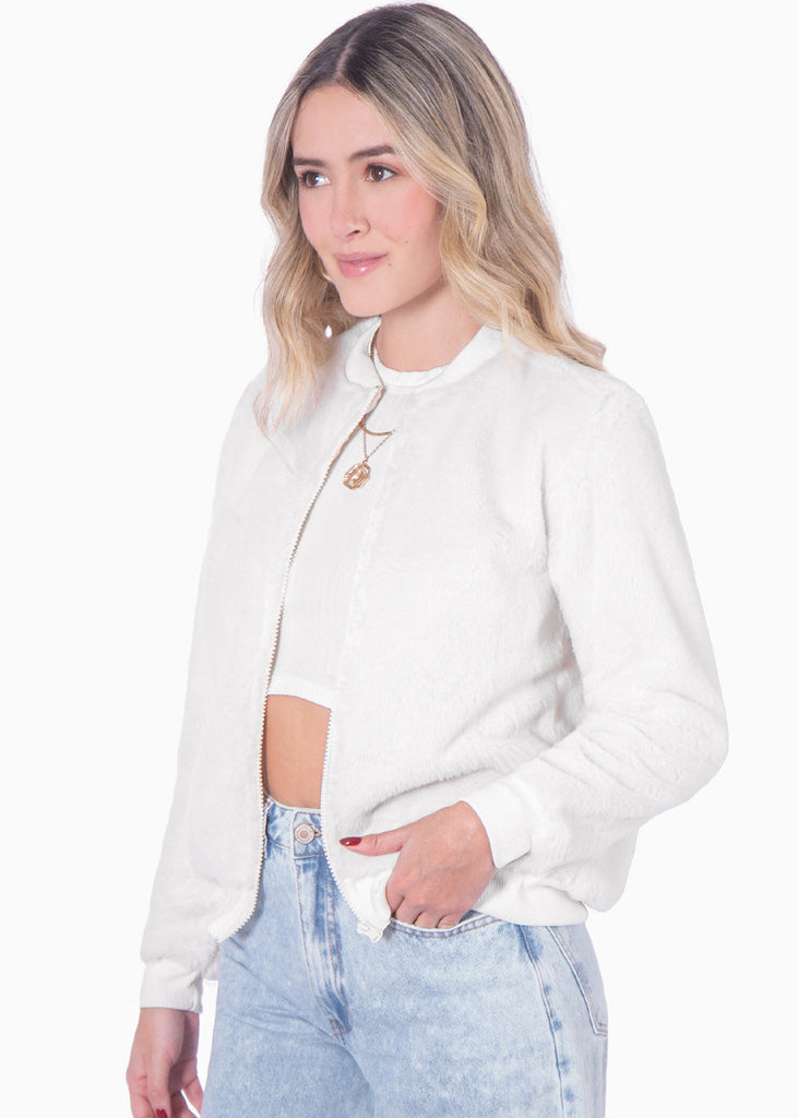 Bomber jacket color marfil, blanco para mujer - Flashy