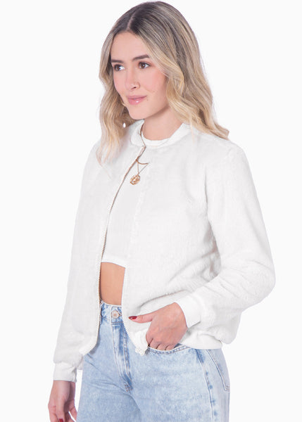 Bomber jacket color marfil, blanco para mujer - Flashy