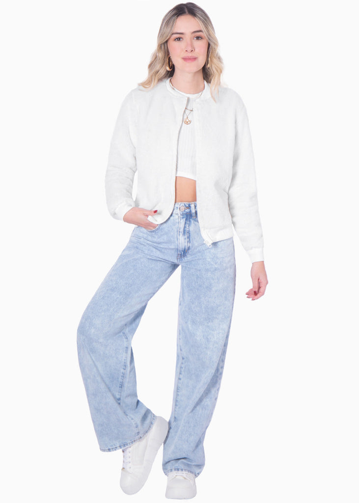 Bomber jacket color marfil, blanco para mujer - Flashy