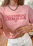Buzo con bordado "Bonita" color rosado para mujer - Flashy