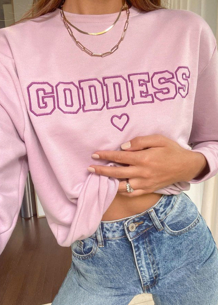 Buzo con bordado "Goddess" color morado, lila para mujer - Flashy