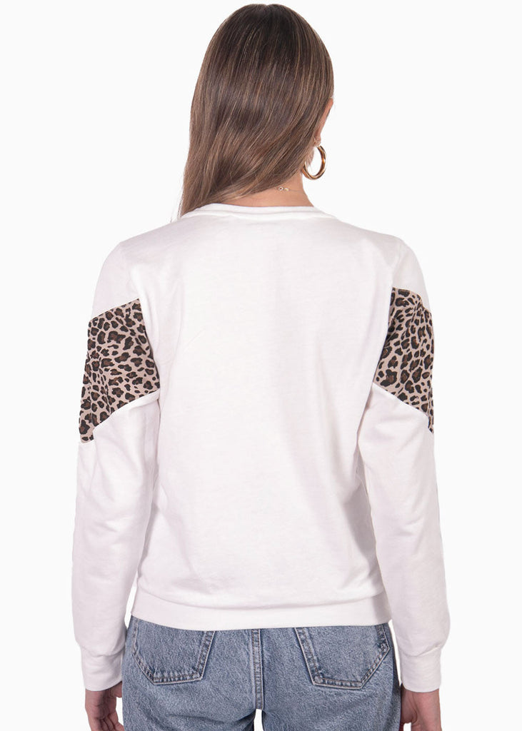 Buzo con corte y estampado de animal print color blanco, marfil para mujer - Flashy