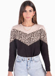 Buzo con corte y estampado de animal print color negro, beige para mujer - Flashy