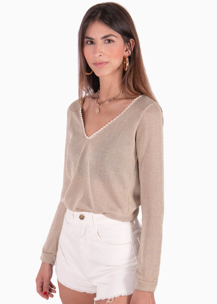 Buzo con encaje en escote para mujer - Flashy