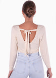 Buzo con escote cruzado y espalda descubierta color beige para mujer - Flashy