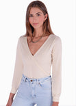 Buzo con escote cruzado y espalda descubierta color beige para mujer - Flashy