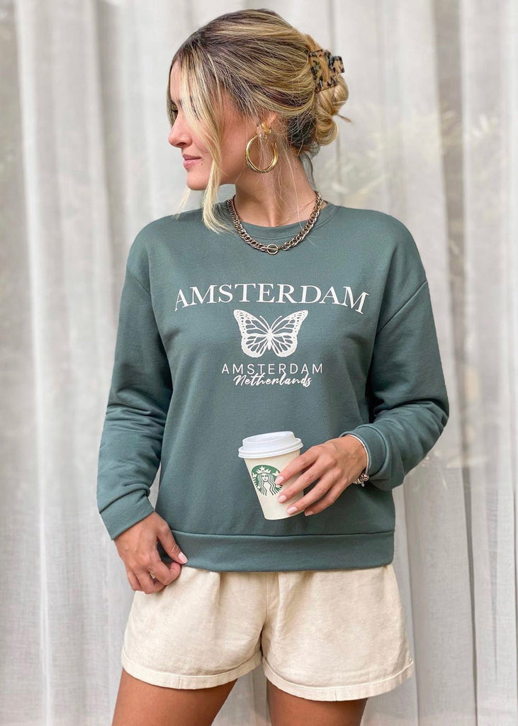 Buzo con estampado de mariposa color verde para mujer - Flashy