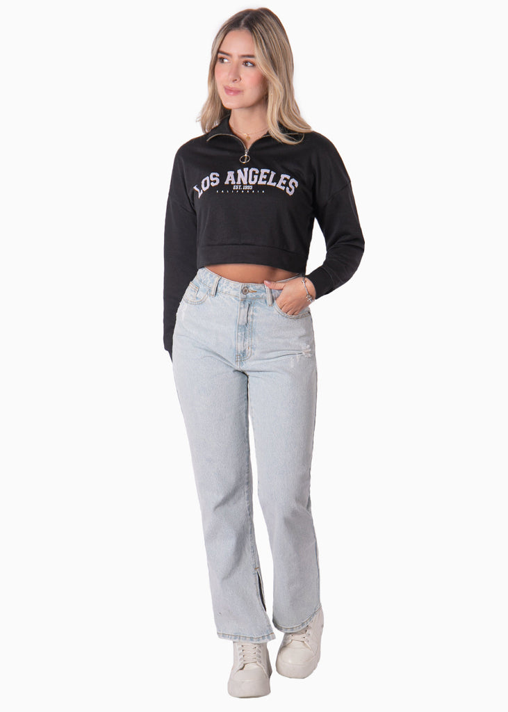 Buzo con estampado manga larga color negro para mujer - Flashy