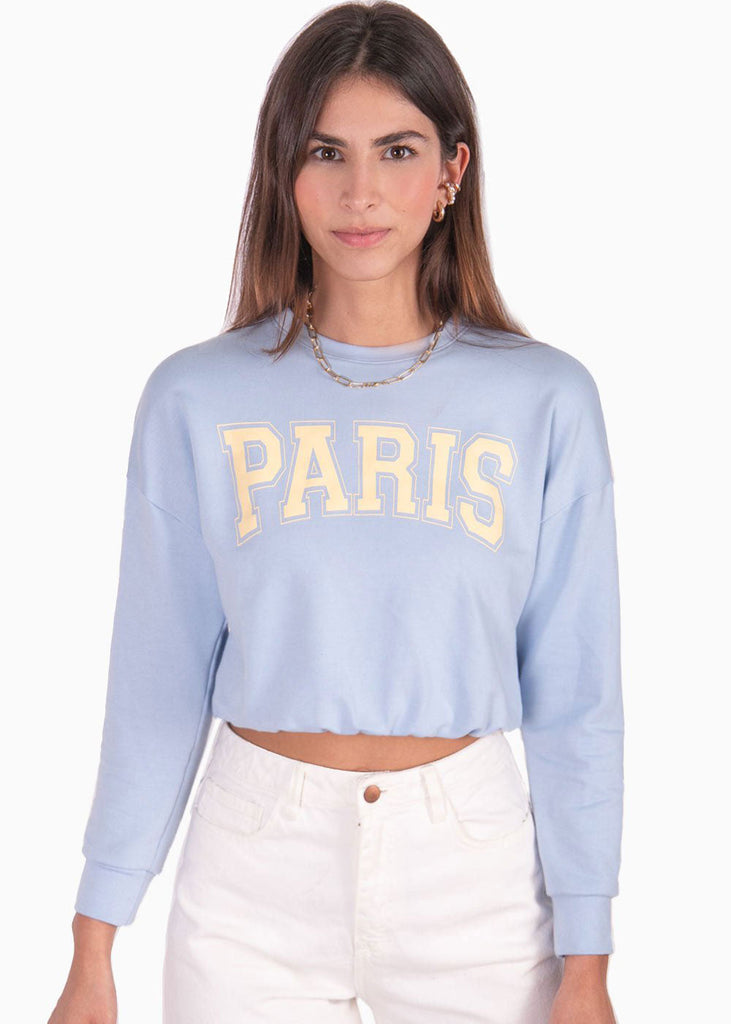 Buzo corto con estampado "Paris" color azul para mujer - Flashy