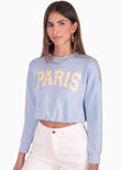 Buzo corto con estampado "Paris" color azul para mujer - Flashy